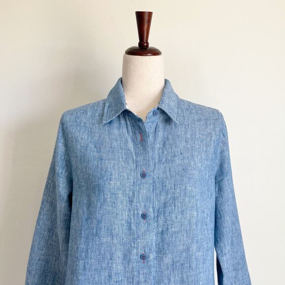 Soft Surroundings Blue Linen Button-Up Shirtdress Tunic NWOT - Picture 4 of 9